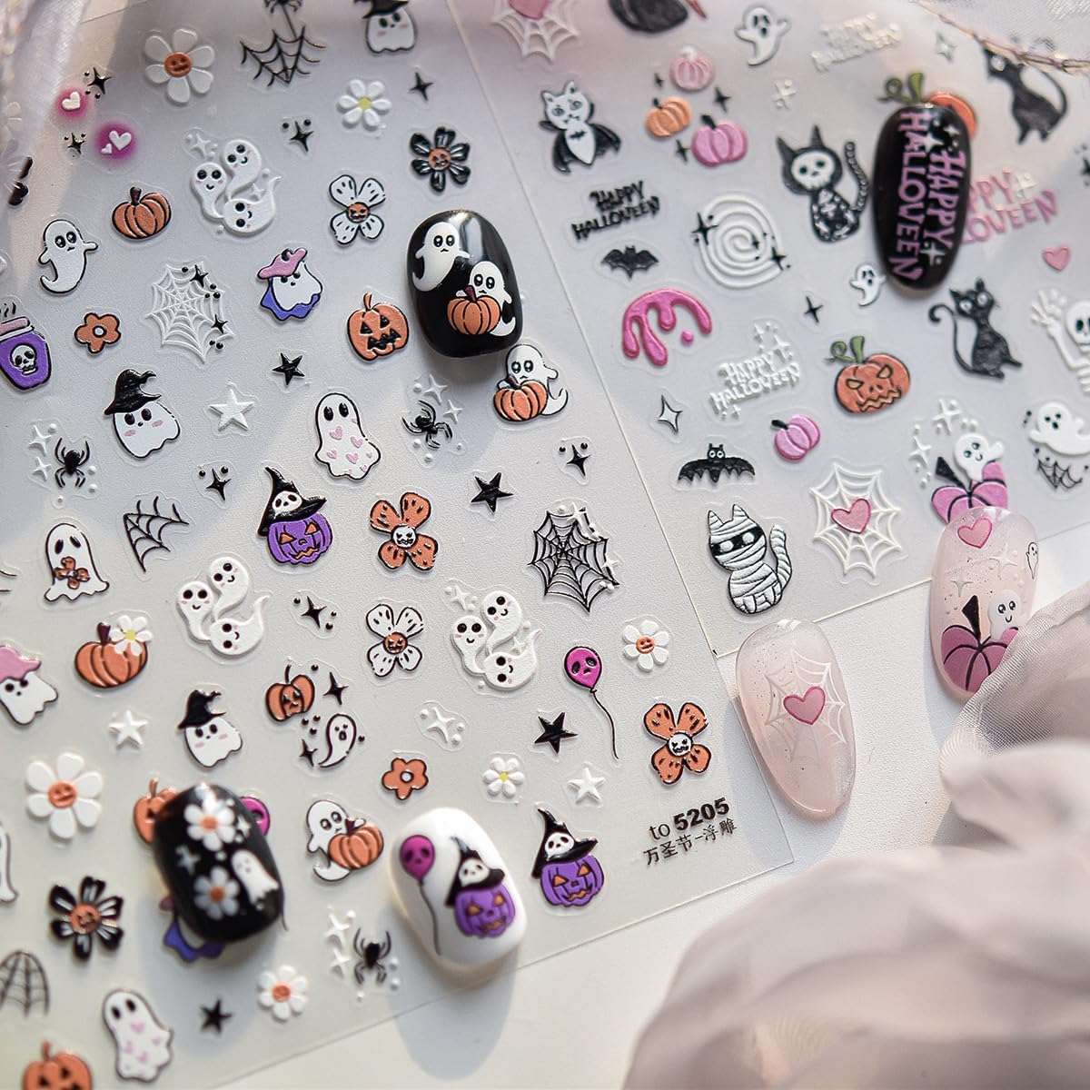 5D Embossed Goth Nail Art Stickers for Nail Art Self-Adhesive Halloween Ghost Nail Stickers Spider Web Pumpkin Bloody Cat Designs Nail Art Supplies Horror Nail Decals for Women Acrylic Manicure Salon