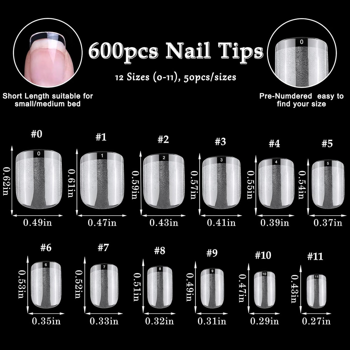 AddFavor 600pcs Short Square Nail Tips, Soft Gel Nail Tips x Clear Fake Nails Full Cover Acrylic Nails Tips for Extension Nail Manicure Salon Home DIY