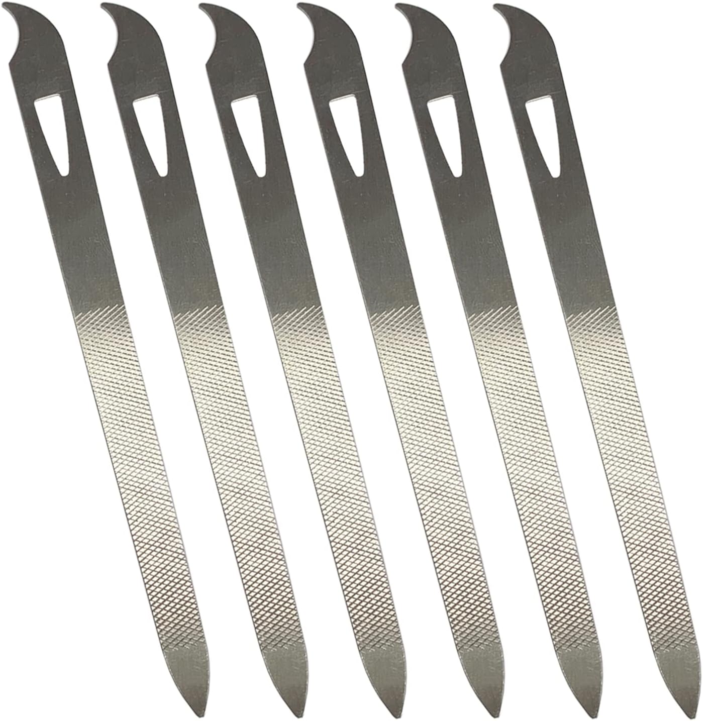 Nail Files for Natural Nails (6 Pack), Metal Nail File 5.5’’ Stainless Steel Thin Durable Nail Filer with Curved Sharp Pointed Tip Double Sided Manicure Pedicure Toenails Tools