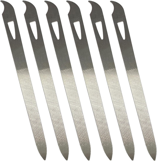 Nail Files for Natural Nails (6 Pack), Metal Nail File 5.5’’ Stainless Steel Thin Durable Nail Filer with Curved Sharp Pointed Tip Double Sided Manicure Pedicure Toenails Tools