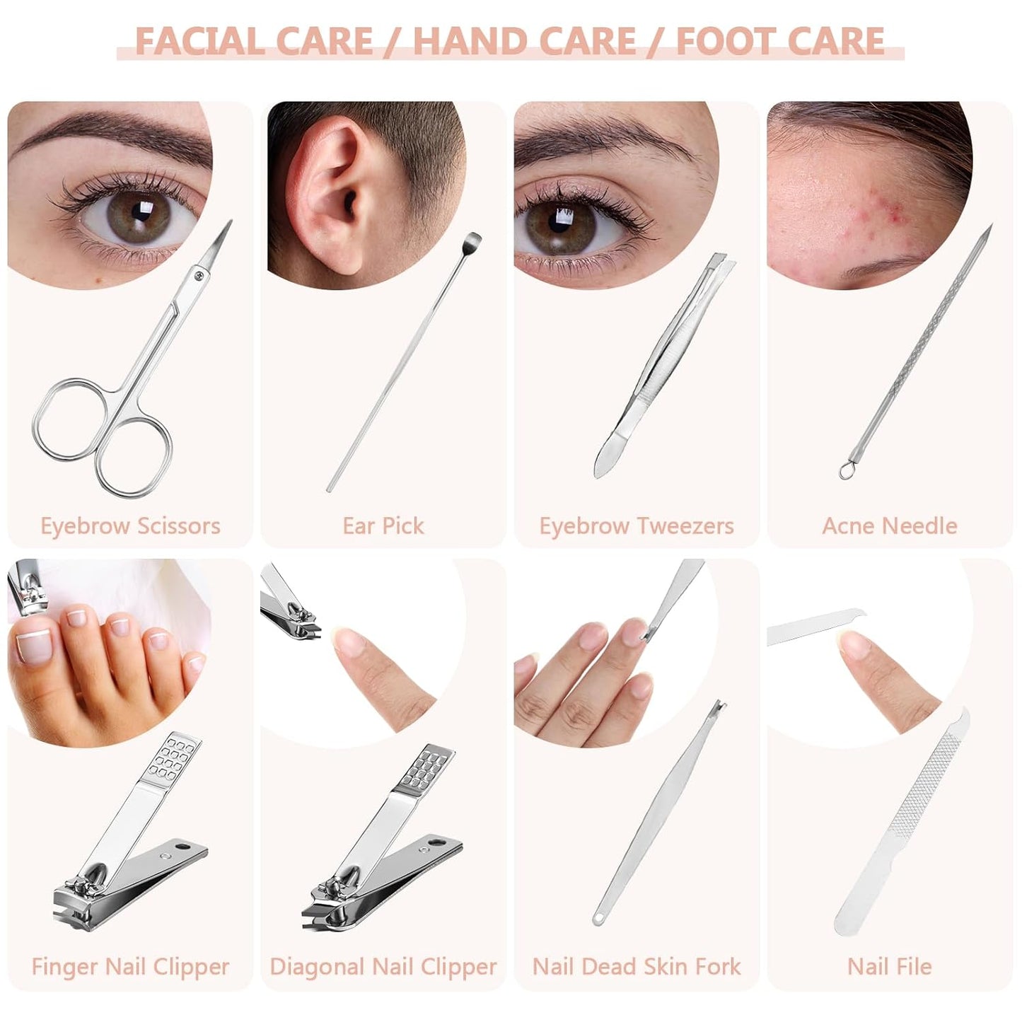 Therwen 24 Sets Manicure Set Nail Clippers 8 in 1 Stainless Steel Grooming Nail Kit Thank You Appreciation Gift Professional Pedicure Tool for Men Women Personal Care(Pink)