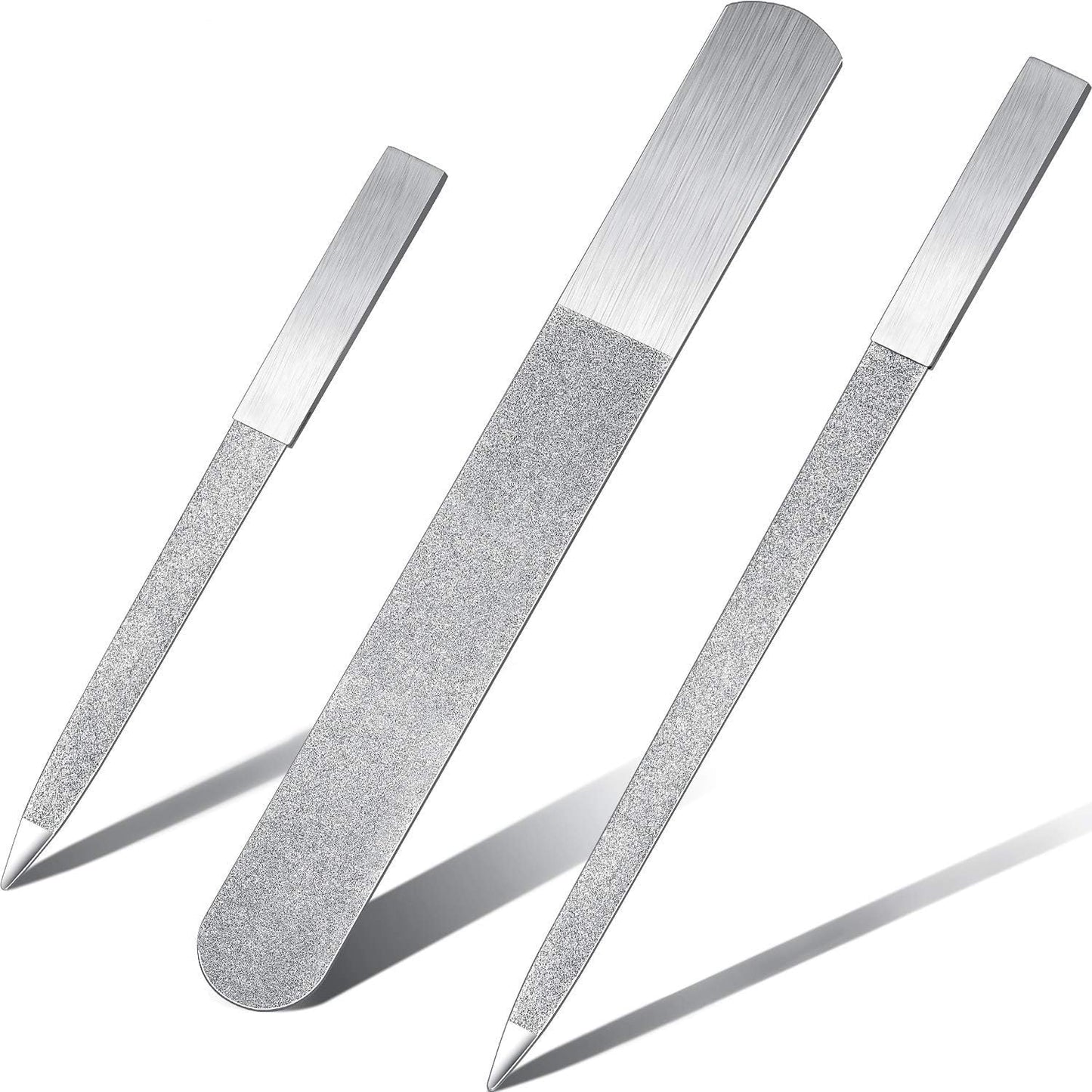 Mudder 3 Pcs Diamond Nail File Sets for Women Men Stainless Steel Metal Double Side Fingernail Toenail Buffer Filers Emery Boards for Salon Home Travel Manicure Pedicure Nail Care Tool