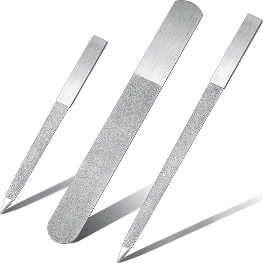 Mudder 3 Pcs Diamond Nail File Sets for Women Men Stainless Steel Metal Double Side Fingernail Toenail Buffer Filers Emery Boards for Salon Home Travel Manicure Pedicure Nail Care Tool