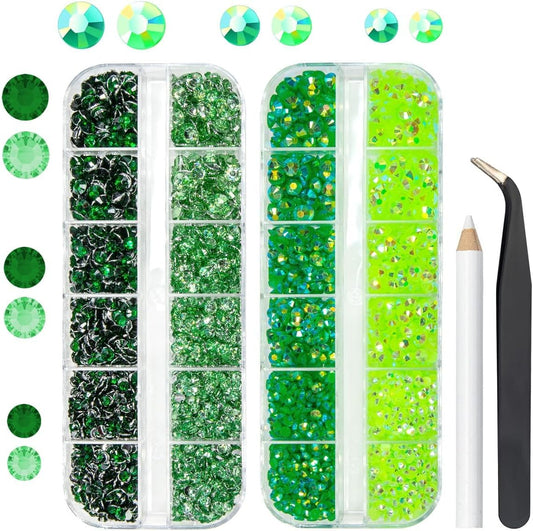 Green Resin Rhinestones for Crafting 3mm 4mm 5mm Flatback Fresh Green Emerald Green Jelly Stones Non-Hotfix Gems Diamonds Crystals Charms for Nails Eyes Face Makeup Tumblers Bottles DIY Crafts