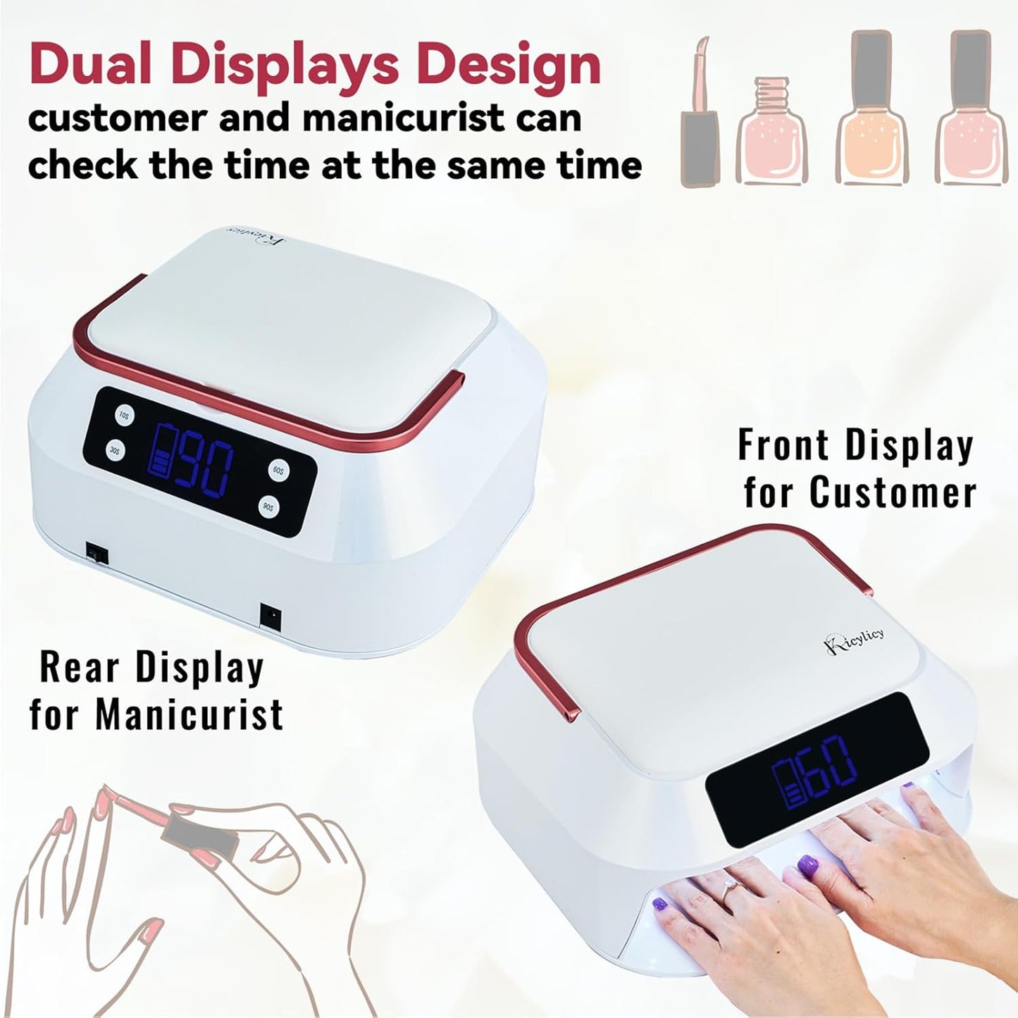Cordless Nail Lamp,218W Professional Rechargeable UV LED Nail Lamp for Salon,Nail Lamp Built-in 30000mAh Battery,82PCS LEDs Nail Dryer with Dual Displays & Detachable Hand Pillow