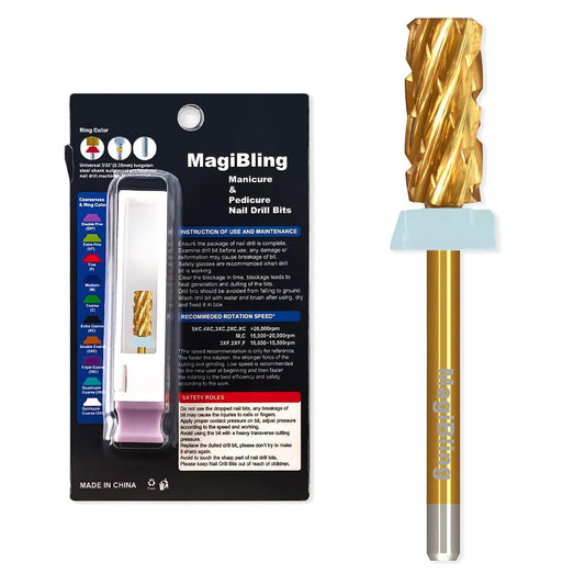 3/32'' Super Cut Nail Drill Bits for Fast Hard Gel Removal, MagiBling Tungsten Carbide Bits for Professional Users, Upward Deep Cut, Right Hand Use, Manicure Cuticle Gel Polishing, Quadruple Coarse.