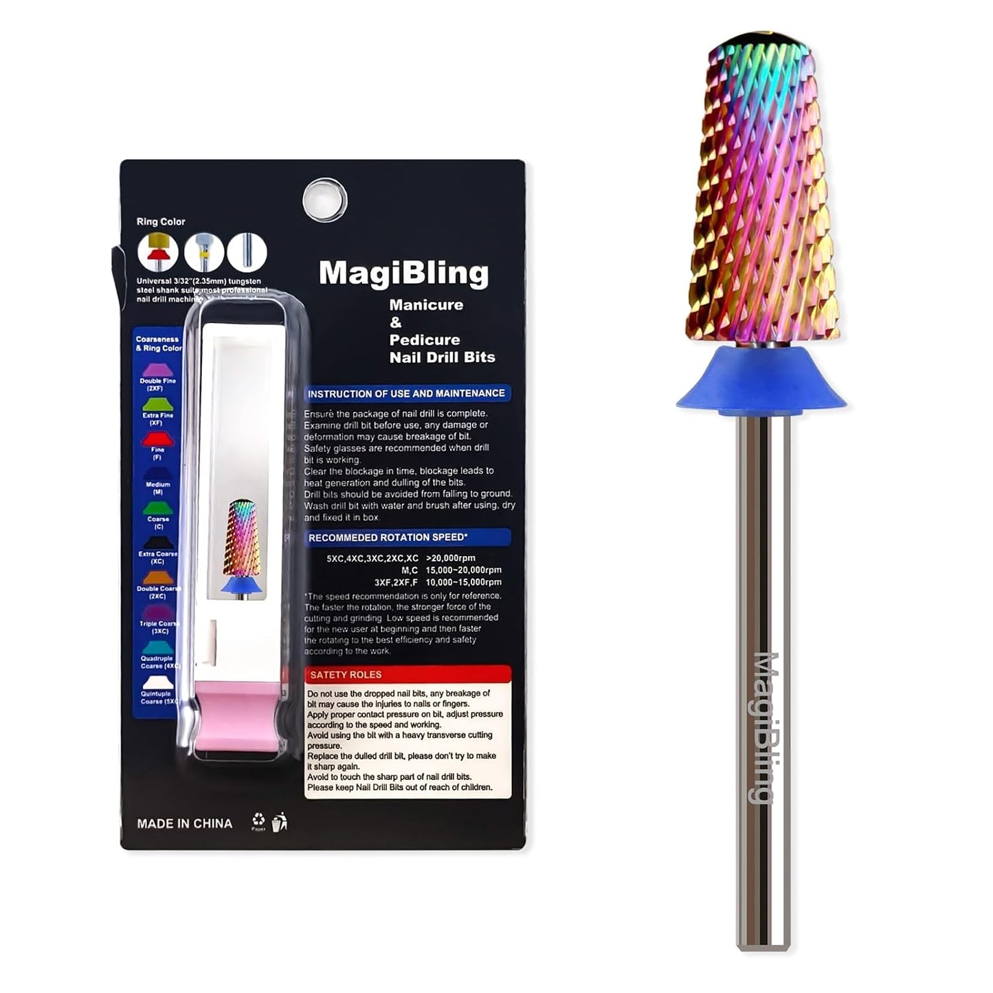 Round Top Nail Drill Bits, Cross Cut Tapered 3/32'' Safety Tungsten Carbide Professional Bit, Remove Gel Fast, Left Right Hand Use, Acrylic Nail Polish, Technicians Bits, Grit: Medium.