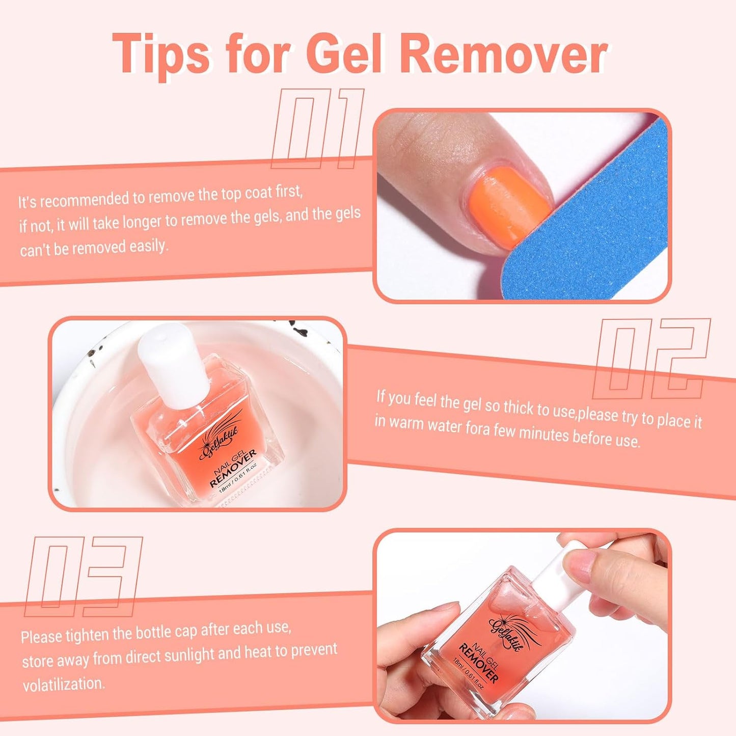 Gel Nail Polish Remover, 2 Pack × 15ml acetone-free Formula Remove Gel Polish for Nails, Quick & Easy Remove in 3-5 Minutes, NO Need Soaking or Foil Wrapping for Nails