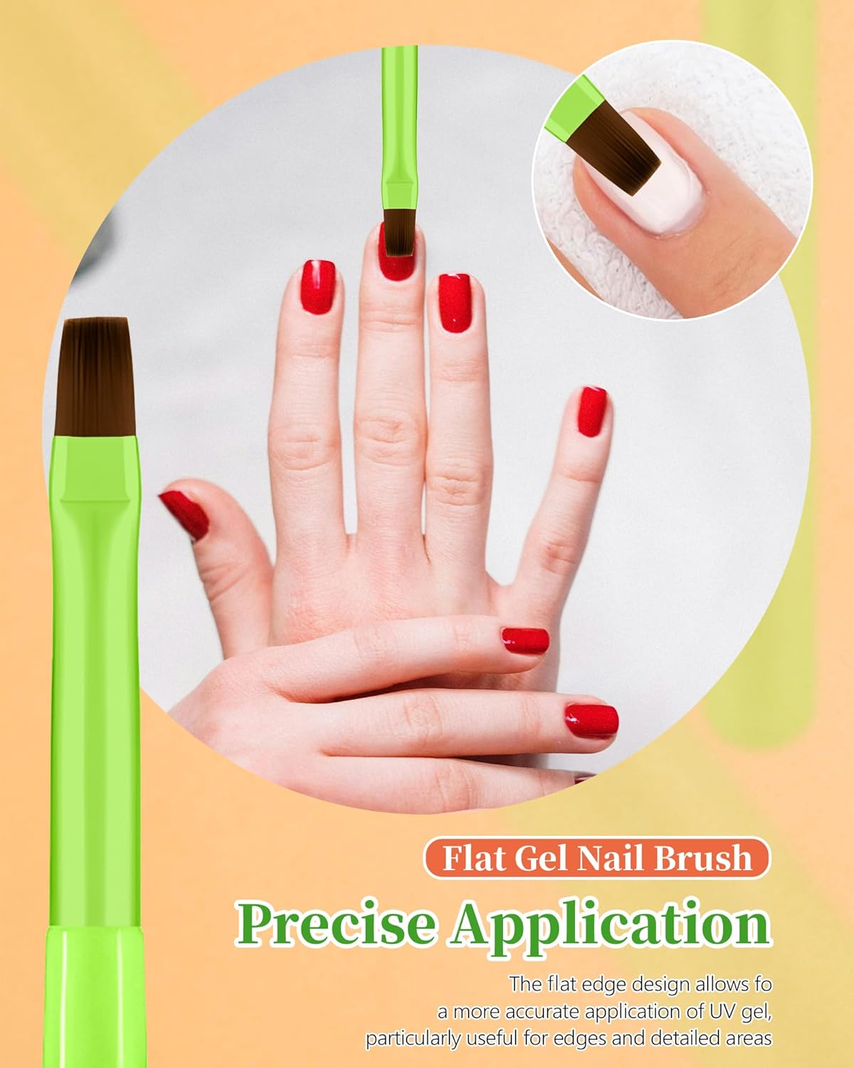 3PCS Nail Polish Clean Up Brush, Round&Falt&Angled Acetone Resistant Nail Brush for OPI Nail Polish Remover, Fingernail Cleaning Brushes at Home Nail Art and Designs(Bright Green)