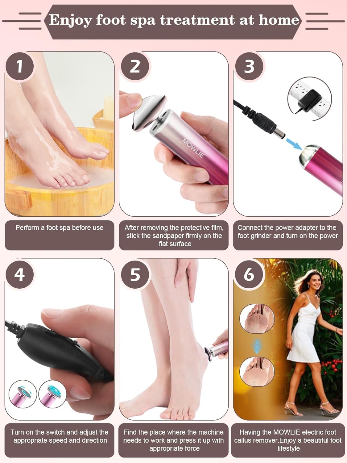 Electric Foot Callus Remover,Foot Scrubber & Callus Remover for Feet Foot Spa Pedicure Tool with 60 Grinding Discs Professional Electric Foot File Ideal (Light Pink)