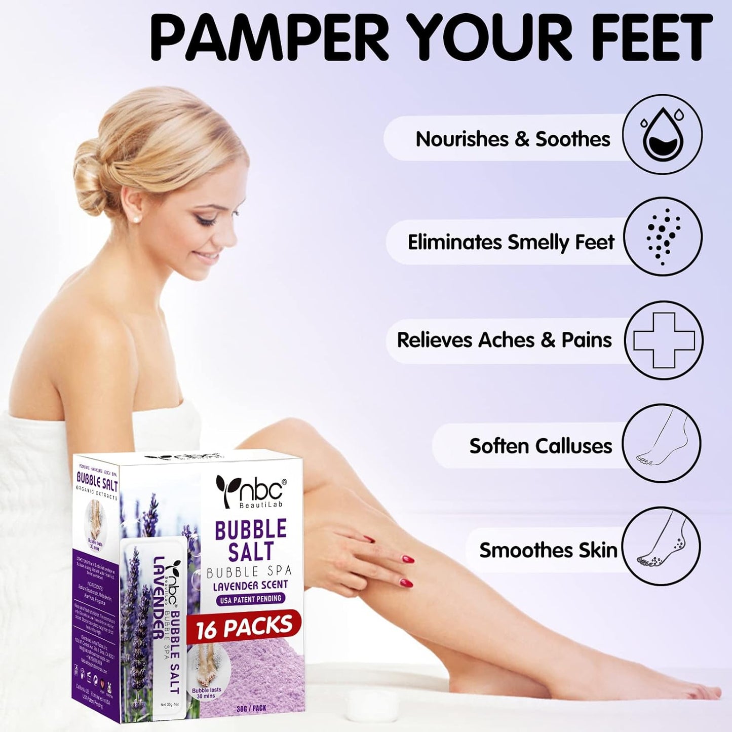 Pedicure Foot Soak, Foot Spa Soak, Pedicure Kit, Bubble Foot Bath For Tired & Dry Cracked Feet, Athletes Feet, Odor Foot and Softens Calluses, Foot Soak 16 Packs A Box, Lavender