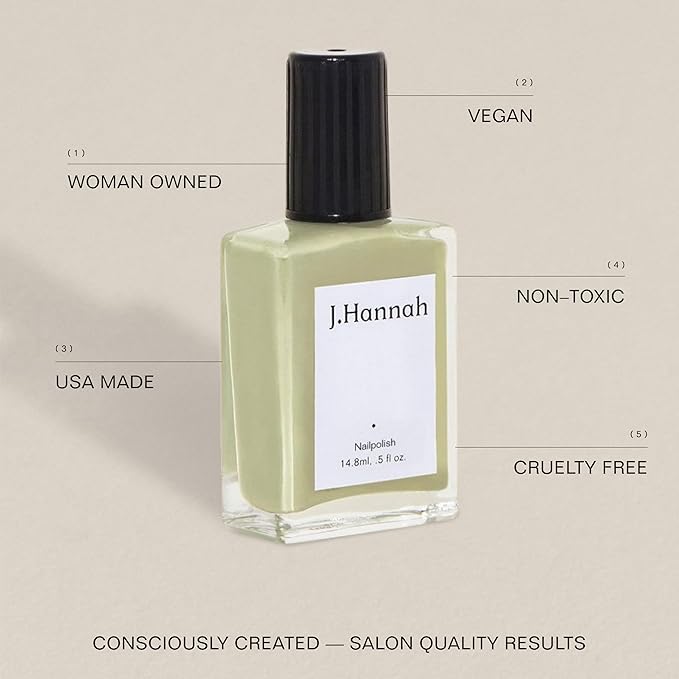 J. Hannah Nail Polish – Vegan, Non-Toxic, Cruelty-Free, Gluten-Free, Long Lasting, USA Made, Creamy Lichen Green (Patina)