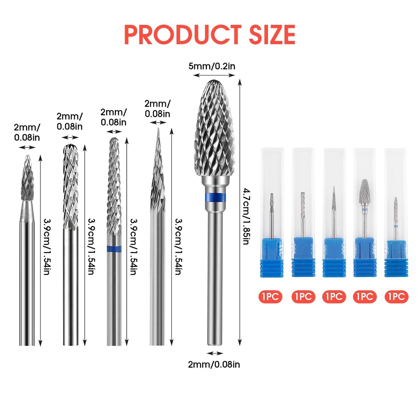 5 Pack 3/32" 5 in 1 Professional Carbide Nail Drill Bits Sets, Tungsten Safety Drill Bits Tech, Cuticle Bit Fast Remove for Manicurist Nail Salon Manicure Pedicure Gel Polishing (5 Shapes)