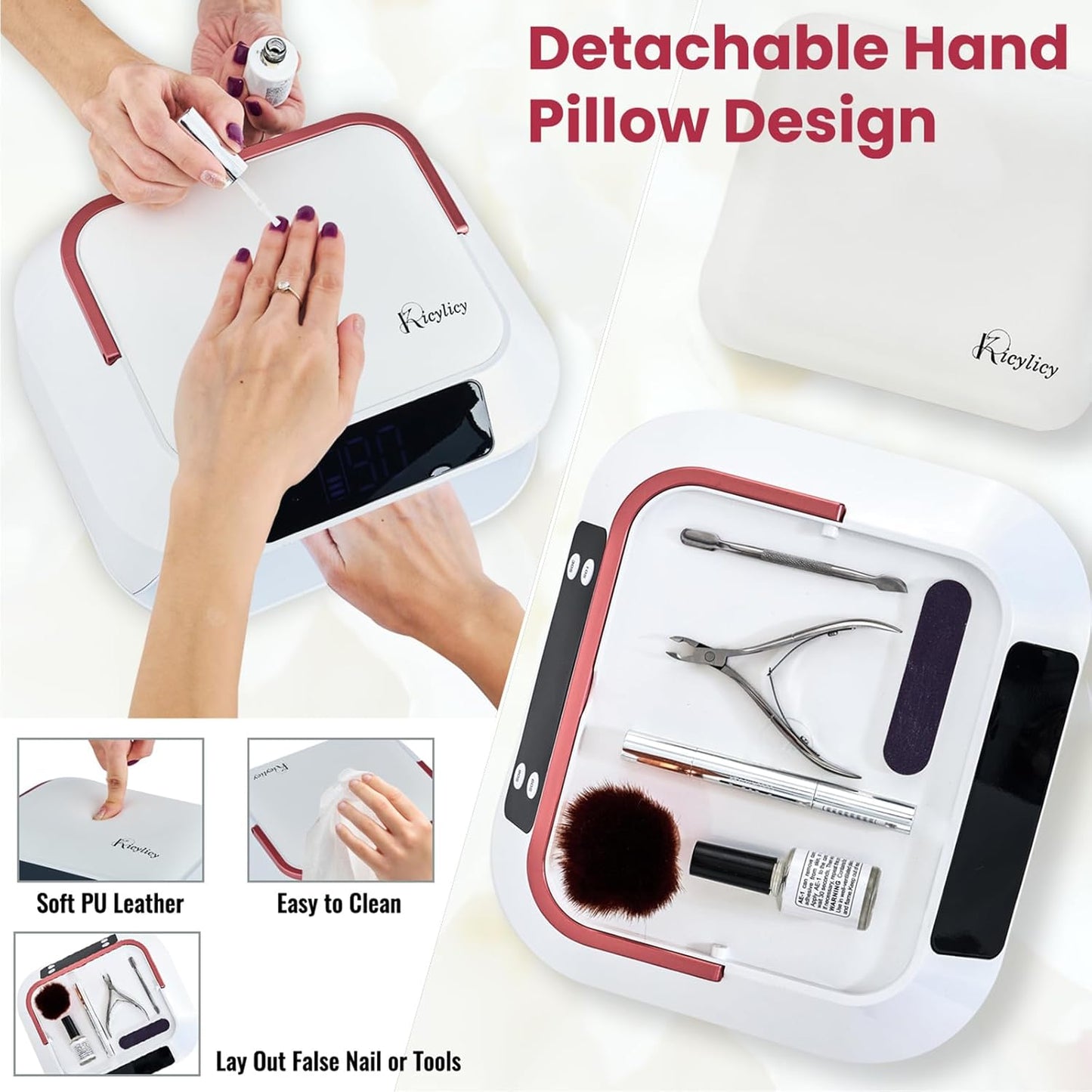 Cordless Nail Lamp,218W Professional Rechargeable UV LED Nail Lamp for Salon,Nail Lamp Built-in 30000mAh Battery,82PCS LEDs Nail Dryer with Dual Displays & Detachable Hand Pillow