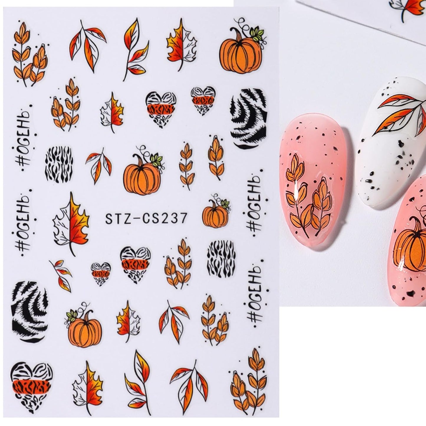 JMEOWIO 9 Sheets Fall Nail Art Stickers Decals Self-Adhesive Autumn Pumpkin Maple Leaf Nail Supplies Nail Art Design Decoration Accessories