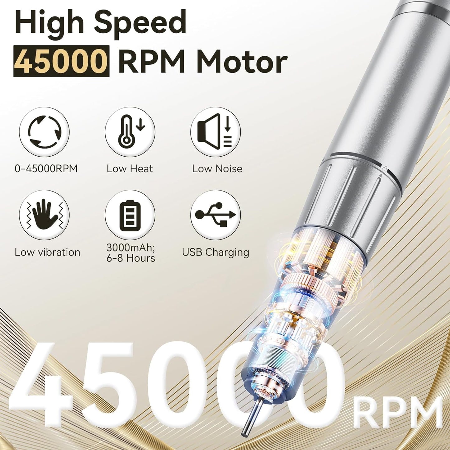 Cadrim Portable Electric Nail Drill Professional 45000 RPM, 2025 Upgrade-Speed Control Disc, Rechargeable Electric Nail File for Acrylic Gel Nails, Pink Cordless Nail Drill Kit for Salon Home