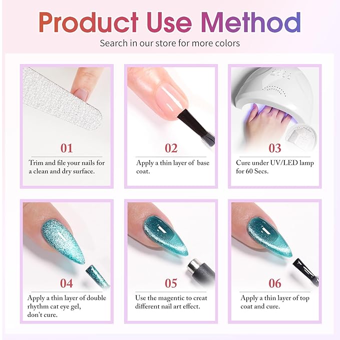 Double Rhythm 6 Colors Cat Eye Gel Polish Set Shimmer Glitter with Magnet Holographic Reflective Magnetic UV Nail Art Kit (Jelly Glass Silver Nude Pink-6-Kit 24)