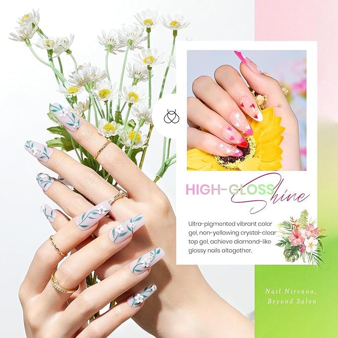 beetles Gel Polish Nail Set, 36 Colors Floral Rhapsody Collection Fall Orange Yellow Girly Sparkle Glitter Polish with 3Pcs Base Matte & Glossy Top Soak off Uv Lamp All Seasons Gifts for Her