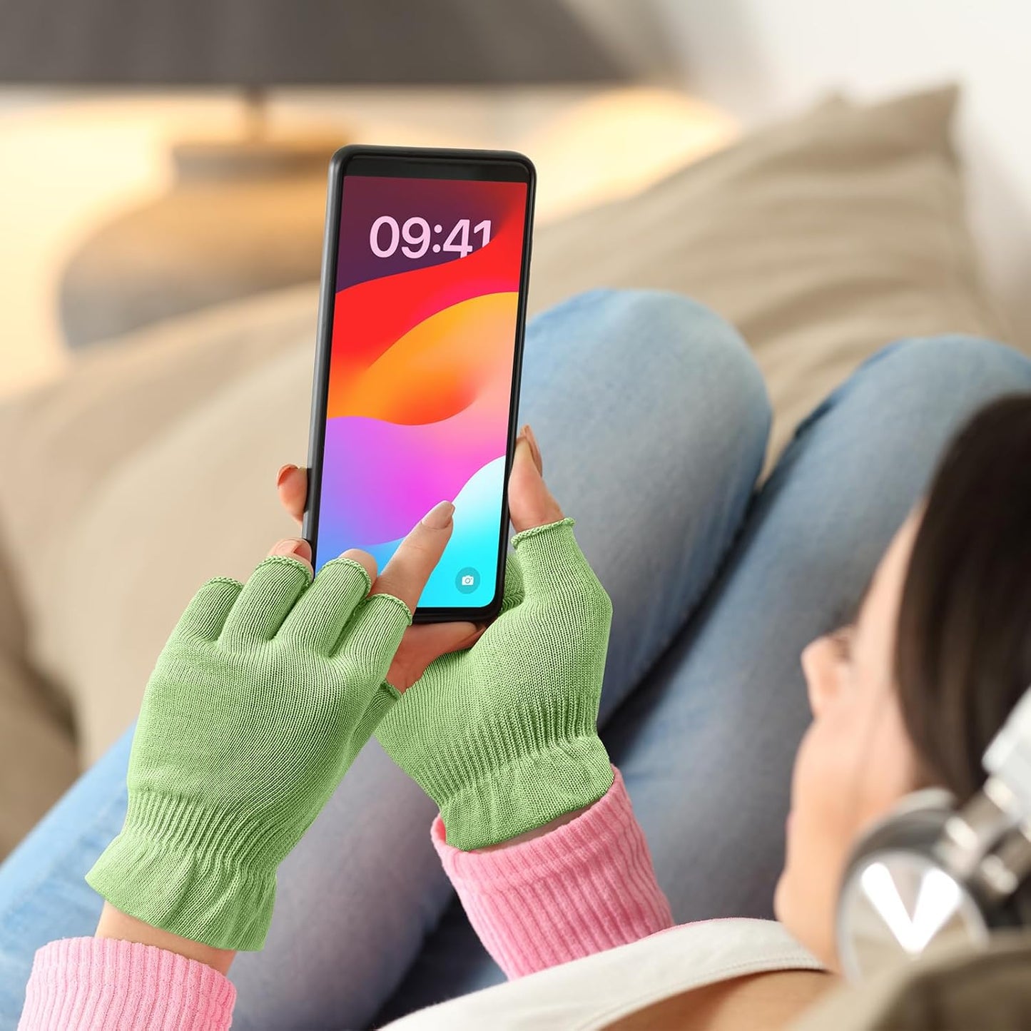 MIG4U Fingerless Moisturizing Gloves, Half Finger Touchscreen Beauty Glove for Eczema, SPA, Dry Hands, Skin Treatment, Summer Sun UV Protection, Apple Green, 3 Pairs S/M