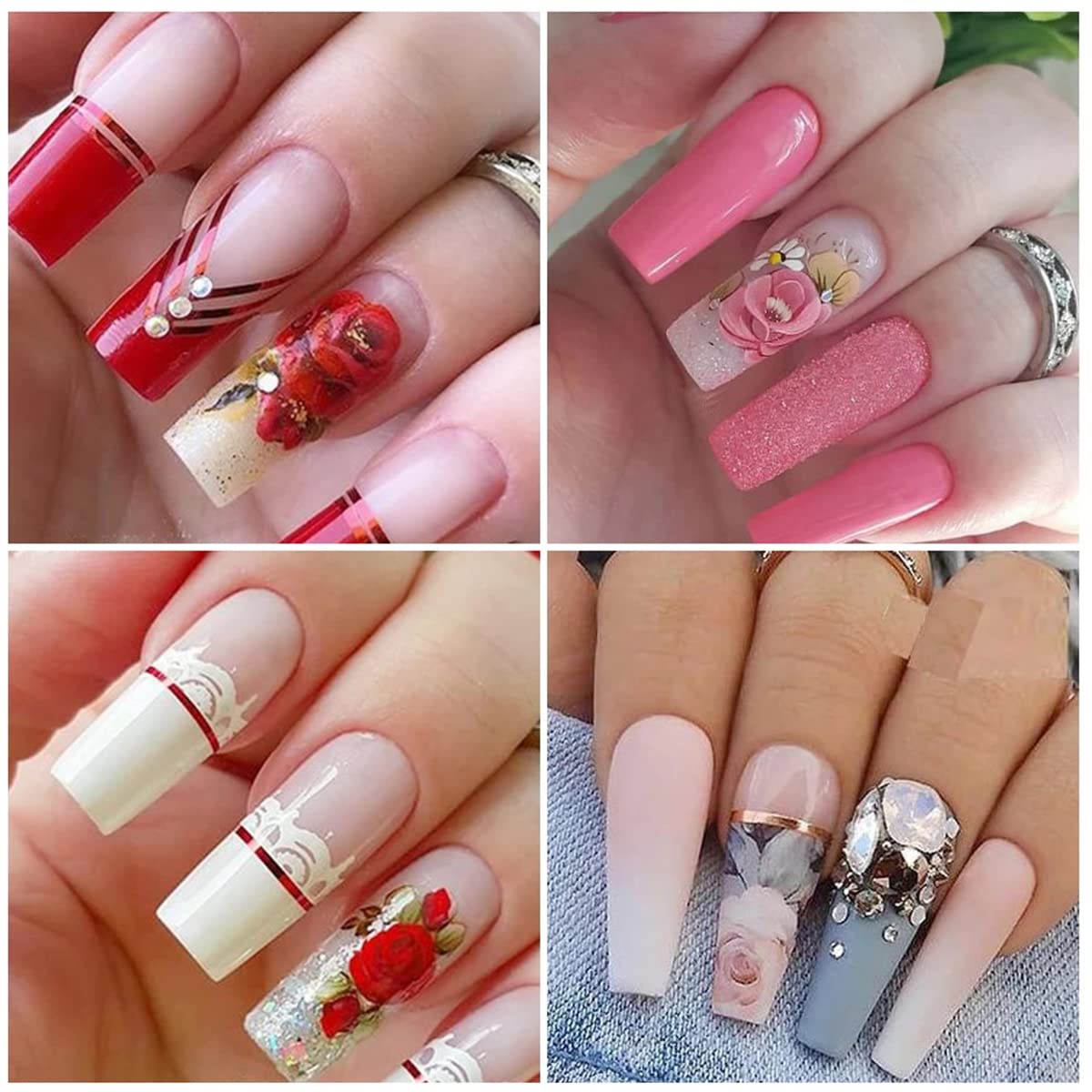 8 Sheets Flower Nail Art Stickers 3D Rose Nail Decals Self Adhesive Spring Summer Nail Charms Acrylic Nail Art Supplies Rose Floral Butterfly Nail Stickers for Women Girls DIY Nail Decorations