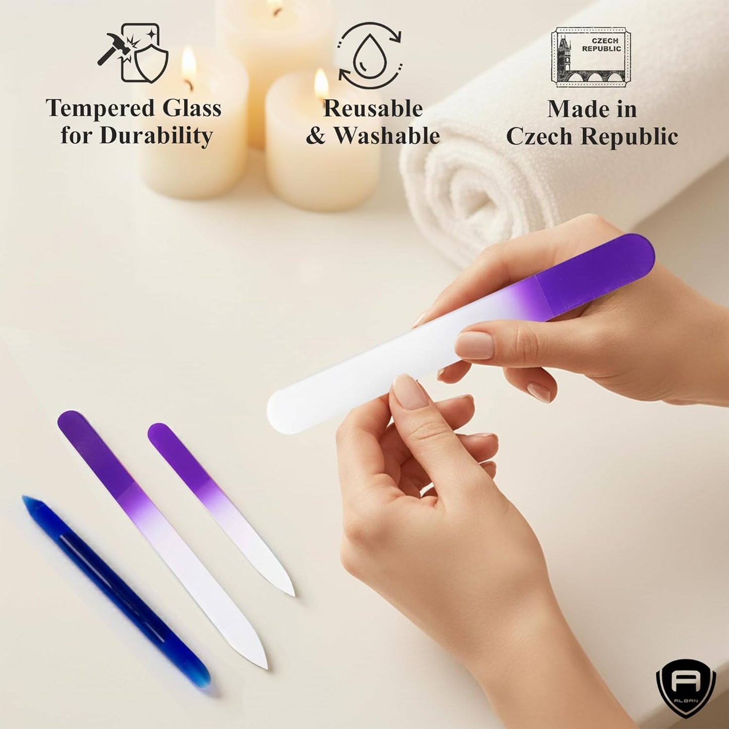 Alban Czech Glass Nail File Parent (Purple & Royal Manicure, 5, Count, 180/240 Grit)