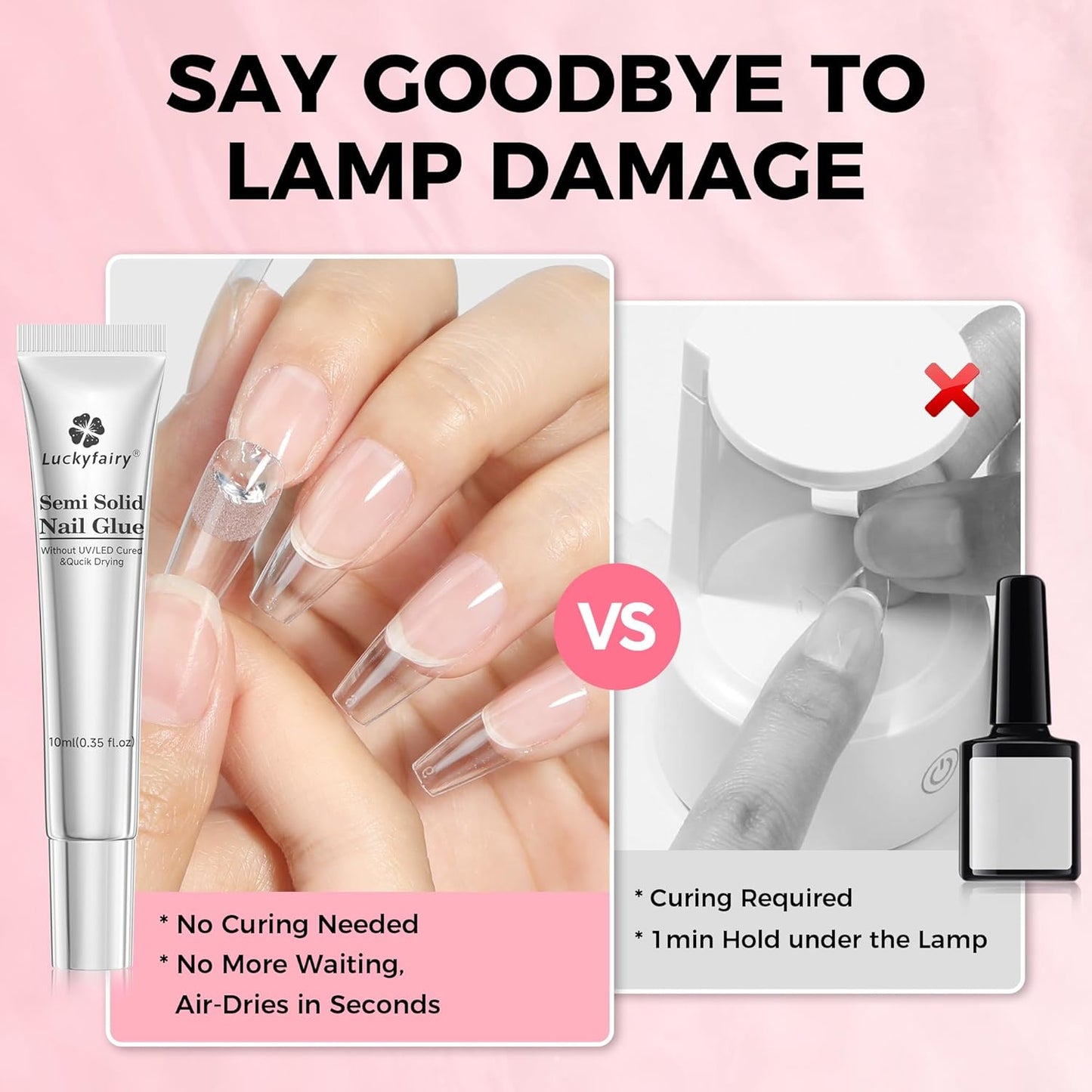 Super Strong Nail Glue for Press On Nails: 10g Semi Nail Glue with 12ml Glue Remover Kit, Quick Dry, No UV Lamp Needed with Gentle Non-Acetone Remover, Long Lasting for Acrylic Fake Nails Tips