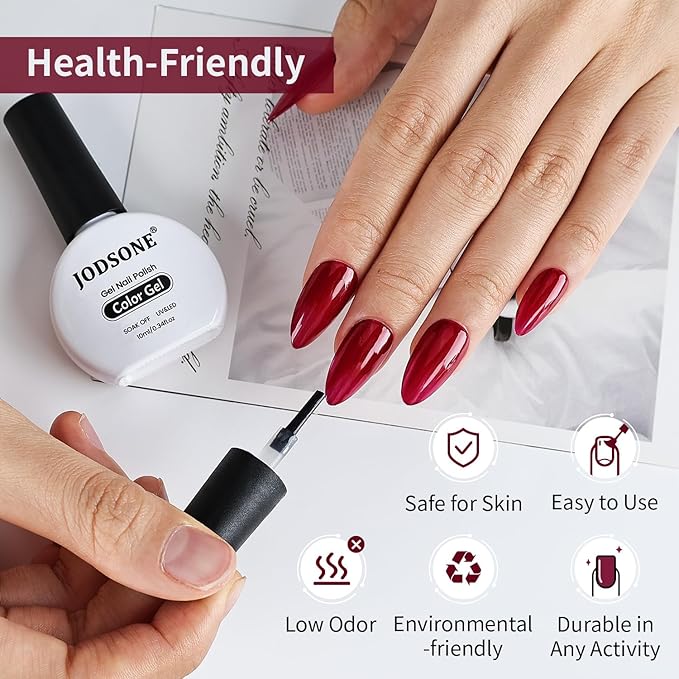 JODSONE Red Agate Gel Nail Polish 10ml Soak Off Nail Polish Dark red Nail Color Salon Quality Long-Lasting Vegan & Cruelty-Free Low Odor Need U V Lamp Curing