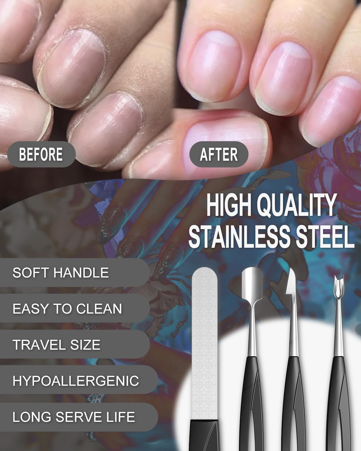4PCS Manicure Tool Set, Professional Cuticle Pusher Cutter Trimmer Nail Polish Remover Nail File for Healthy Beautiful Nails, Stainless Steel Cuticle Knife for Fingernails Toenails