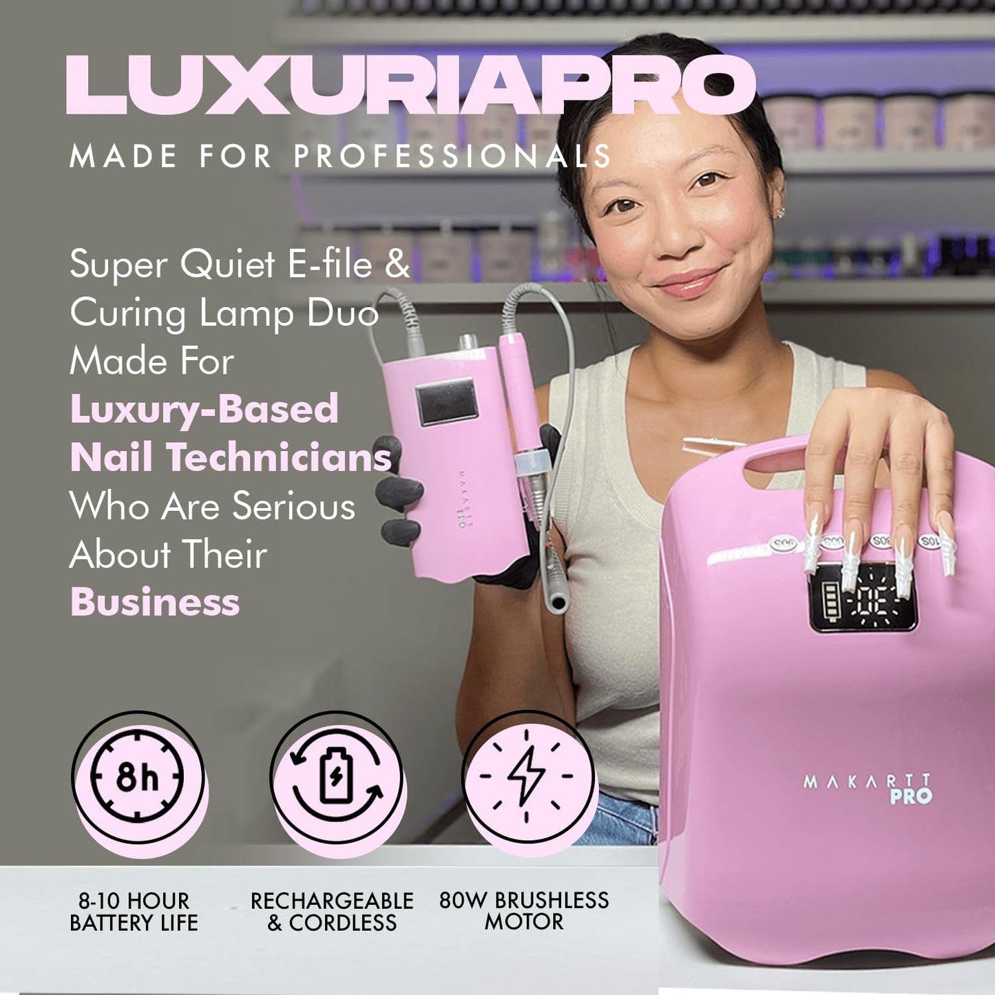 MakarttPro LuxuriaPro 98W Professional UV LED Nail Lamp | 42 Powerful LEDs for Fast and Efficient Curing Gel Nails | Rechargeable 5200mA Lithium Battery | Cordless Nail Dryer (Luxe Black)