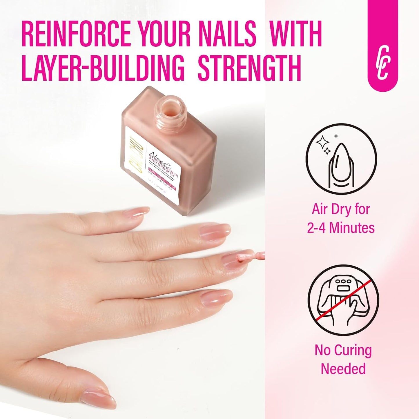 Nail Strengthener for Women: Coral Pink Natural Nail Hardener Extra Strong and Growth - Nail Polish Hardener for Weak and Damaged Nails 15ml