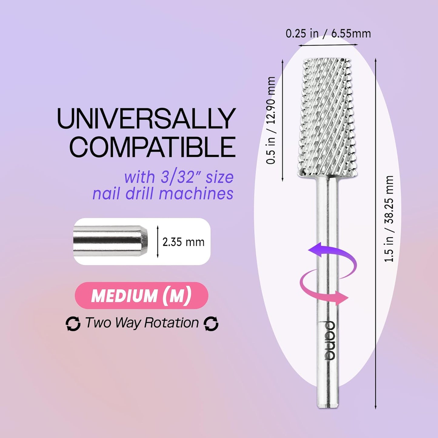 PANA Tapered Barrel Carbide 3/32" Shank Size - (Silver, Medium Grit) - Fast remove Acrylic or Hard Gel Nail Drill Bit for Manicure Pedicure Salon Professional or Beginner