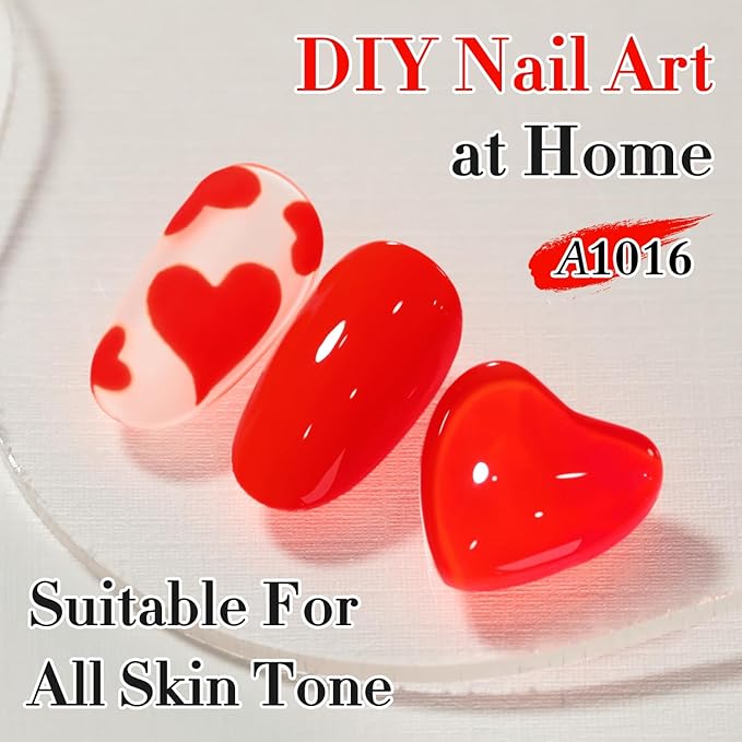 Double Rhythm 0.50 OZ Gel Polish Hema Free Same Color Same Bottle Golden Round Translucent Neutral Natural Milky 15 ML Jelly UV Polish Art DIY at Home (Neon Red-C1016)