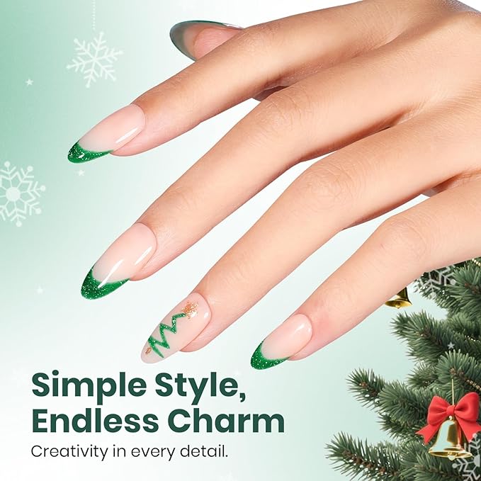 Beetles Christmas Green Gel Nail Polish – EverGleam Glitter Gel Polish, 15ml Soak Off UV LED Shimmer Emerald Green Nail Art Color, Long Lasting Glossy Manicurefor Salon and DIY Nail