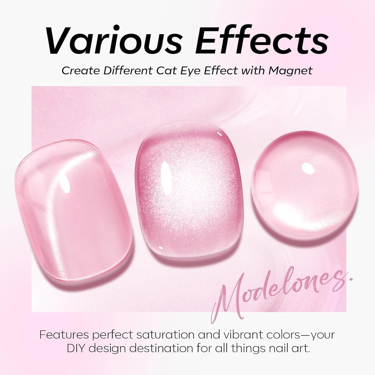 modelones Pink Cat Eye Gel Polish, 15 ML Glitter Holographic Jelly Glass Cat Eye Summer Light Rose Funny Bunny Color Shimmer Reflective Translucent U v Gel Magnetic Nail Polish Top Coat for Women Girl