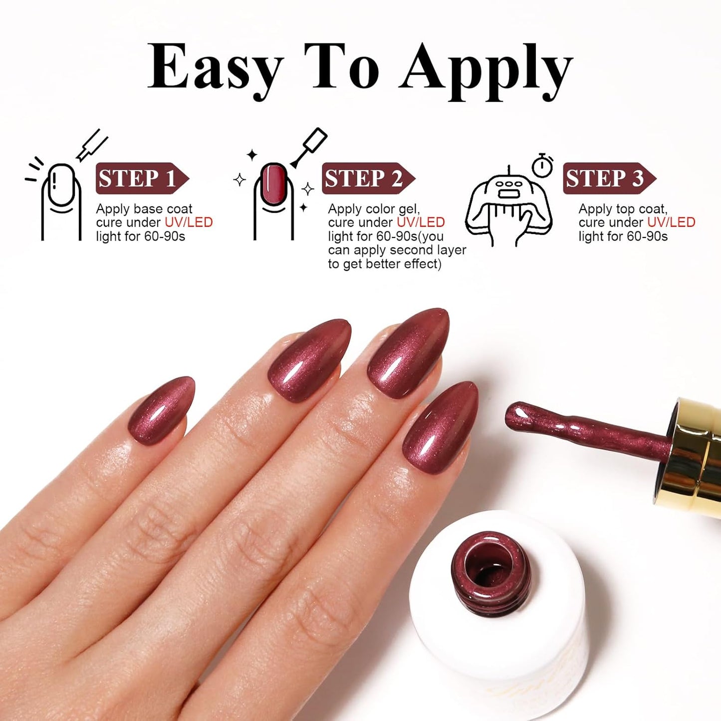 Imtiti Pearl Gel Nail Polish,0.5 Fl Oz Copper Red Glitter Drawing Gel Polish Shell Thread Shimmer Mermaid Nail Gel Polish Soak Off UV LED for Home DIY Nail Art Manicure Salon
