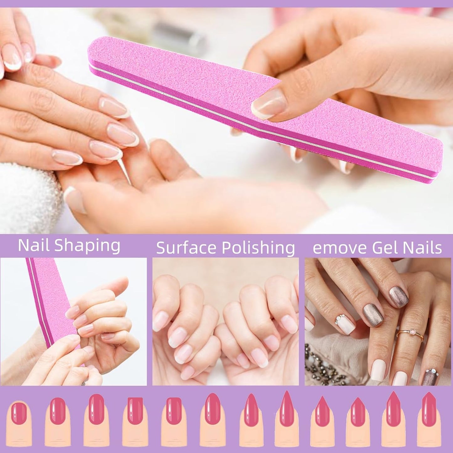 10 Pack 100/180 Grit Nail Files and buffers,Double Sided Nail Files,Nail Buffer Block,Fingernail File,Sponge Buffing Nail File,for Acrylic/Natural Nails(Pink)