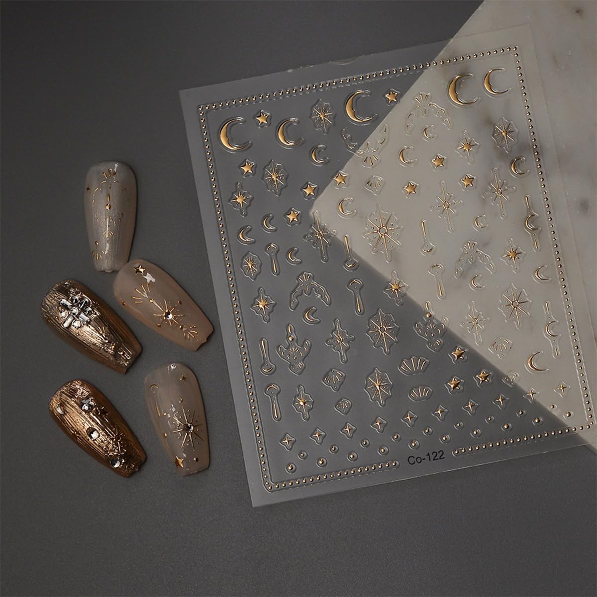 Moon Star Nail Art Stickers 5D Embossed Gold Star Nail Decals Gold Star Moon Nail Stickers for Nail Art Self-Adhesive Luxury Nail Design Star Nail Supplies for Women Girls DIY Manicure Decoration