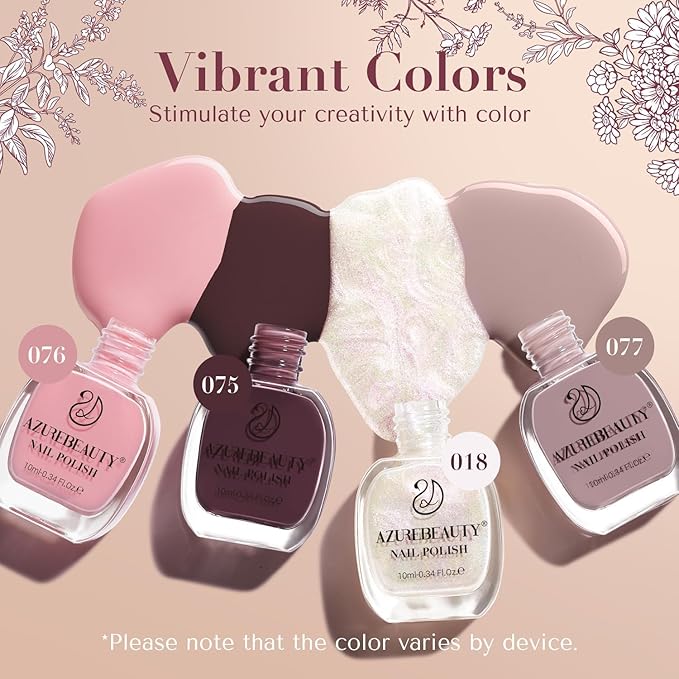 AZUREBEAUTY Nail Polish Set 4 Colors Pink Nude Glitter Nail Polish Quick Dry Natural Nail Lacquer Fingernail Kit with Top Coat DIY Salon Home