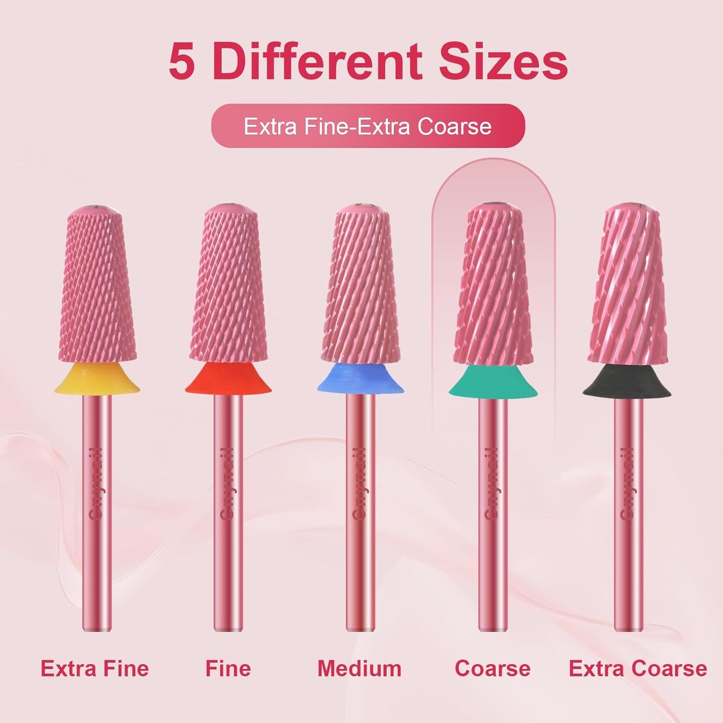 3/32" Large Tapered Smooth Top Bit Tungsten Carbide Nail Drill Bit Safety Bit for Gel & Acrylic Removal, 2- Way Rotating Efile Tip, Salon Electric File Accessory (C Girt, Rose Red)