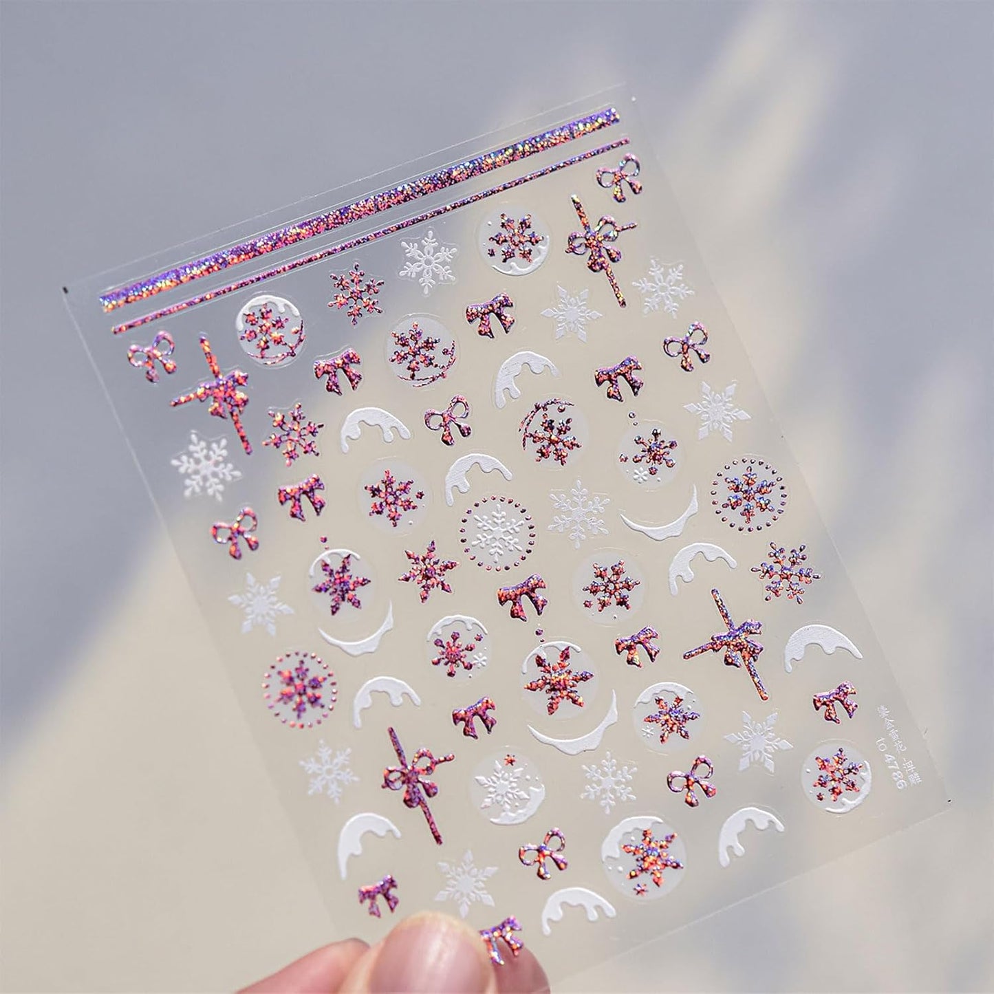 JMEOWIO 3D Embossed Christmas Glitter Snowflake Nail Art Stickers Decals Self-Adhesive 5D Nail Supplies Nail Art Design Decoration Accessories 1 Sheets