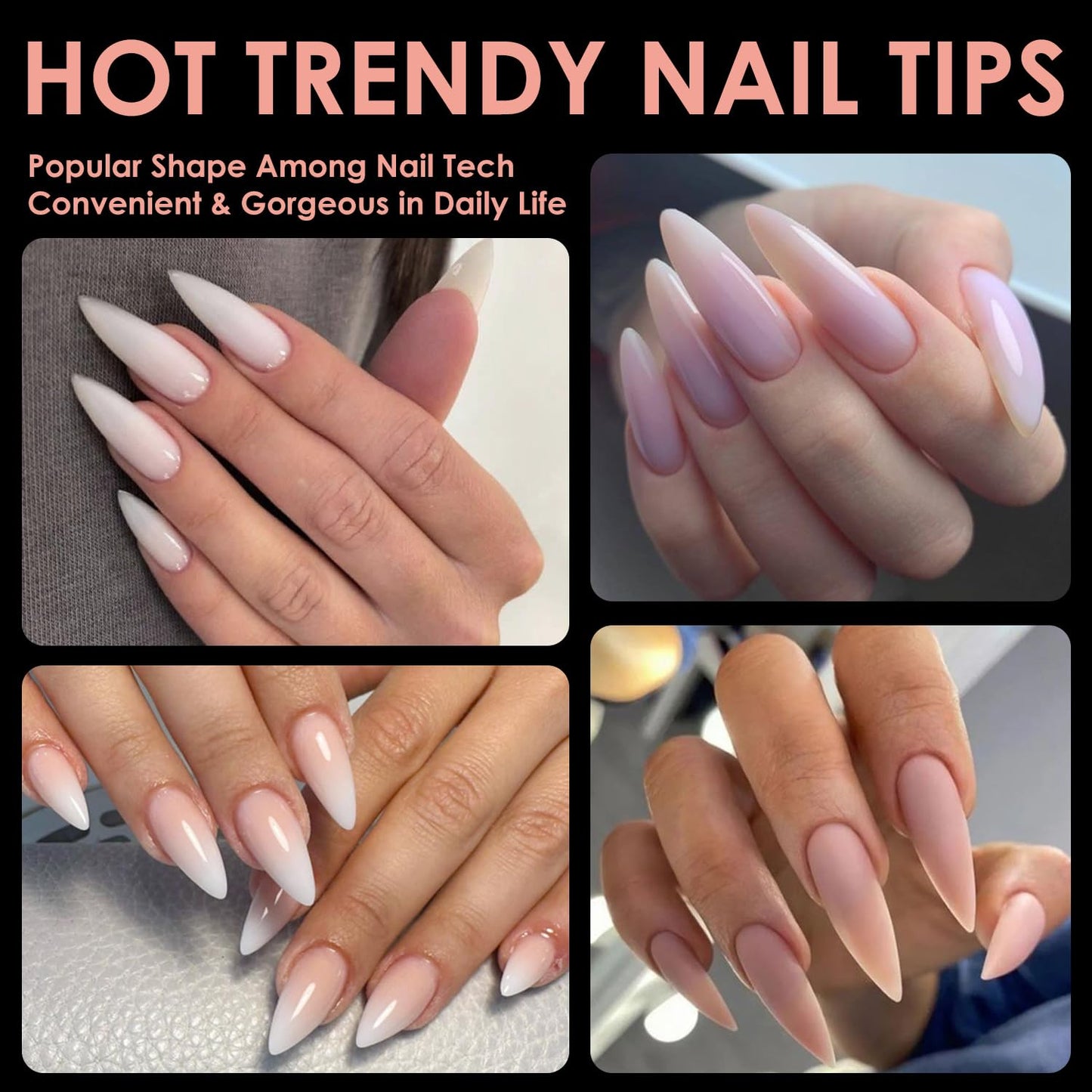 Medium Stiletto Soft Gel Nail Tips, BORNBYME 240 PCS Pre Buff Full Cover Shaped Nail Extenison Tips Half Matte Gel Nail Tips