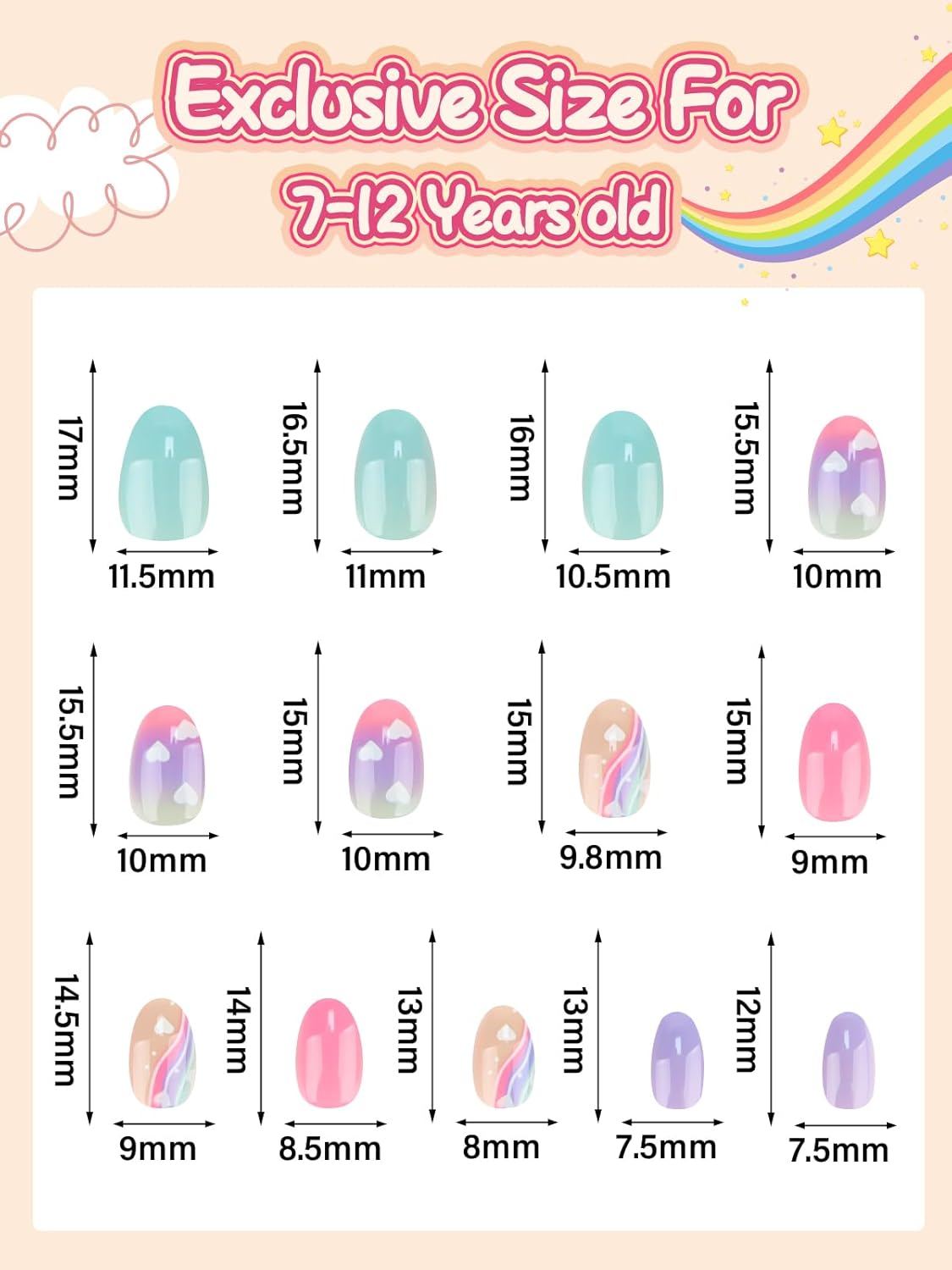 EBANKU 26 Pcs Kids Press on Nails Kit, Fake Nails for Girls 5-12 Years Colorful Purple Blue False Nails with Nail Glue, Short Full Cover Press on Nails Tip for Child