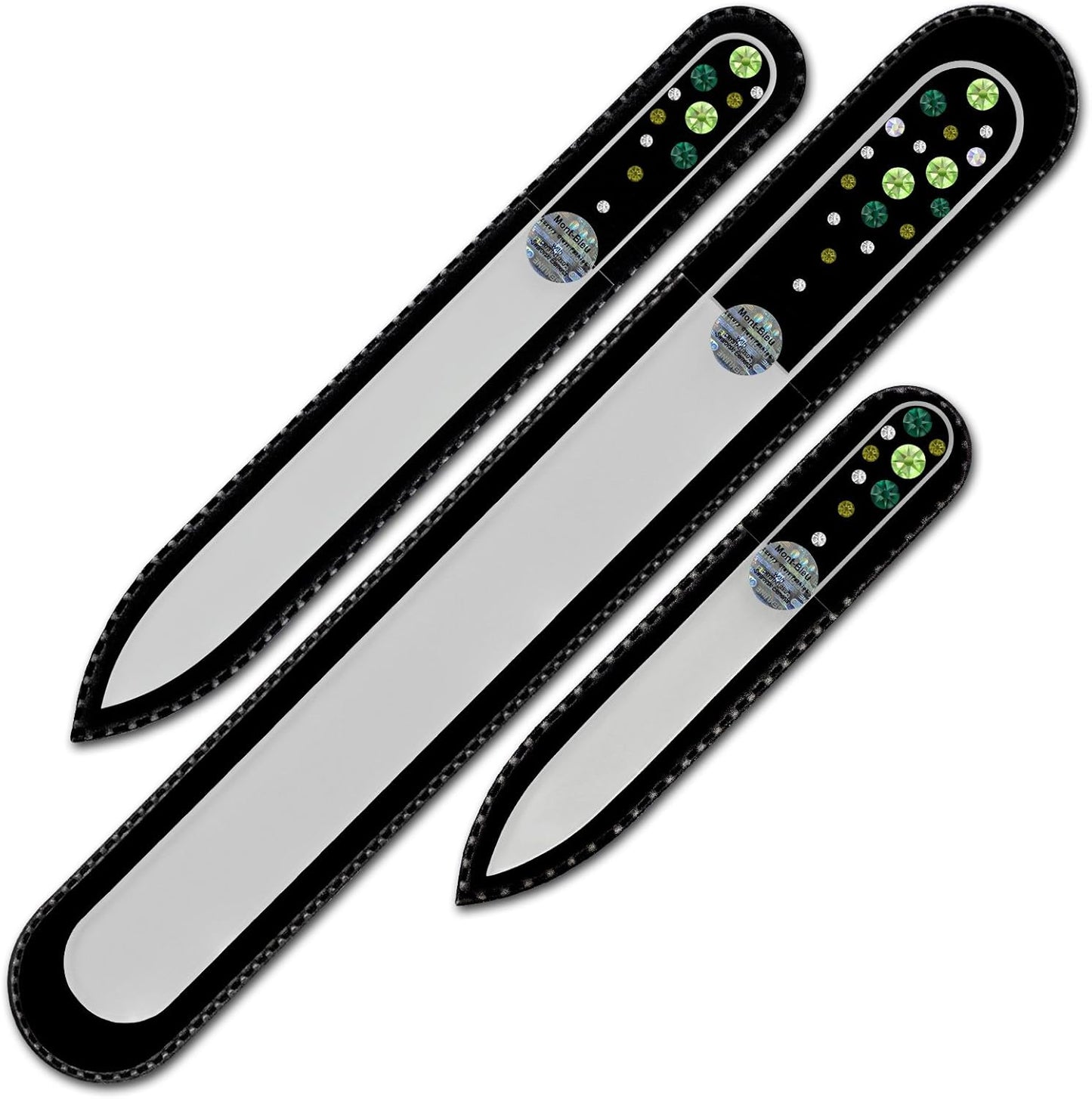 Mont Bleu Set of 3 Glass Nail Files Hand Decorated with Crystals - Handmade - Czech Tempered Glass