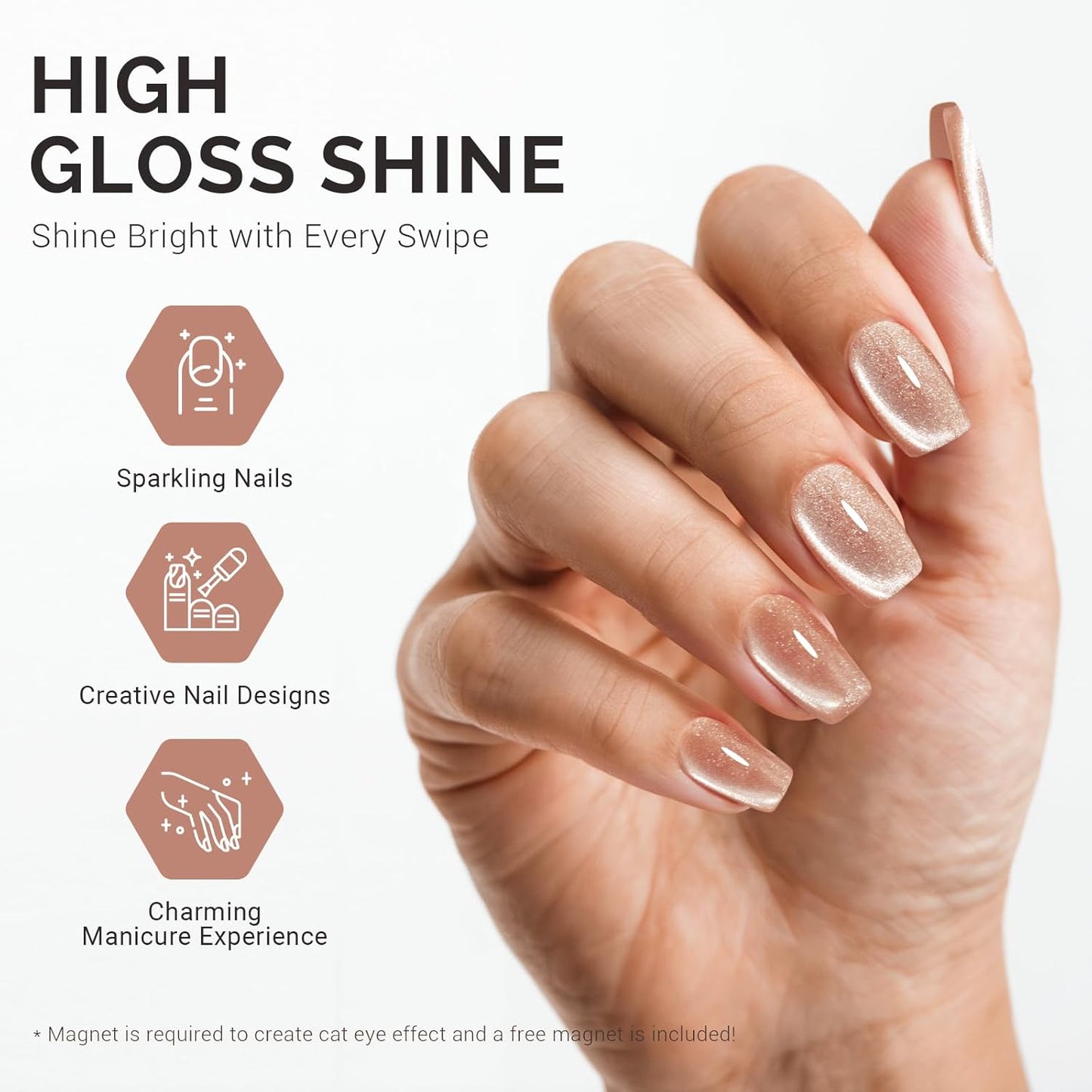 MelodySusie Jeweliver Cat Eye Gel Nail Polish, 0.5 Fl Oz Nude Pink Glitter Holographic Magnetic Nail Polish with Magnet, UV Nail Polish for Nail Art Manicure Salon DIY at Home C38