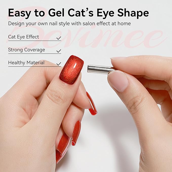 Cat Eye Gel Polish Red, Cateye Magnetic Nail Polish Glitter Holographic UV Gel Sparkle Crystal Jelly Color Bright Red For Nail Salon DIY At Home