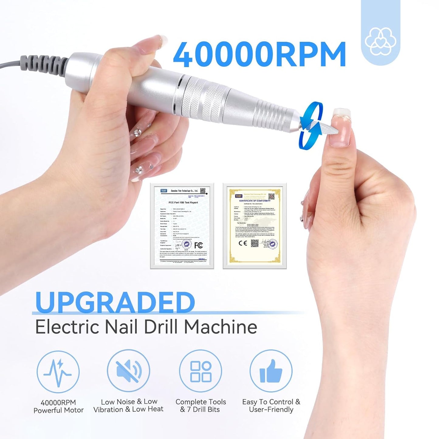 SAVILAND Nail Drill Professional: 40000RPM Nail Drill Machine Faster Removel Any Acrylic Nails, Powerful & Anti Shaking for Nail Salon & Pedicure
