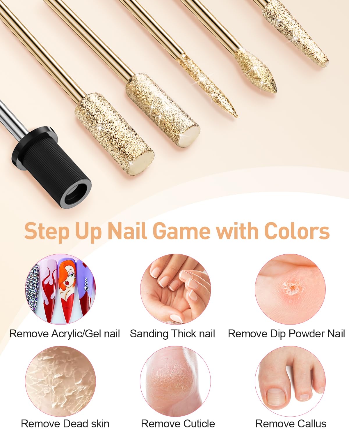 Subay Electric Nail File, Nail Drill Machine for Acrylic Gel Nails, Portable USB Nail Drill Kit Set with 6 Nail Drill Bits & 26 Sanding Bands for Home and Salon Use - Gold