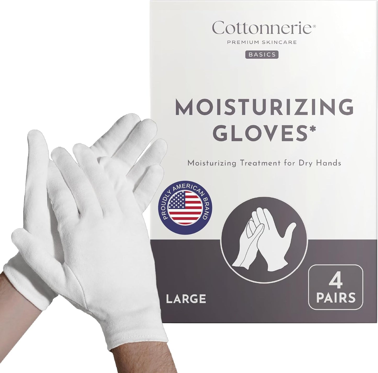 4 Pairs Cottonnerie Basics Cotton Gloves for Dry Hands Sleeping, Moisturizing Gloves Overnight, Hand Moisturizer Gloves, Moisture Gloves for Dry Hands Overnight, Sleeping Gloves, Large