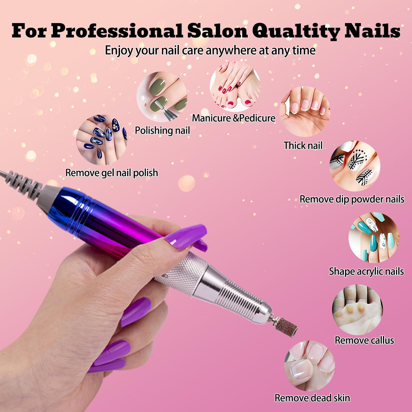 Electric Nail Drill Machine 35000RPM Professional Portable Nail File Cordless Rechargeable Nail Efile for Acrylic Gel Nails Manicure Pedicure Polishing Shape Tools for Salon Home Use Nail Drill(Blue)