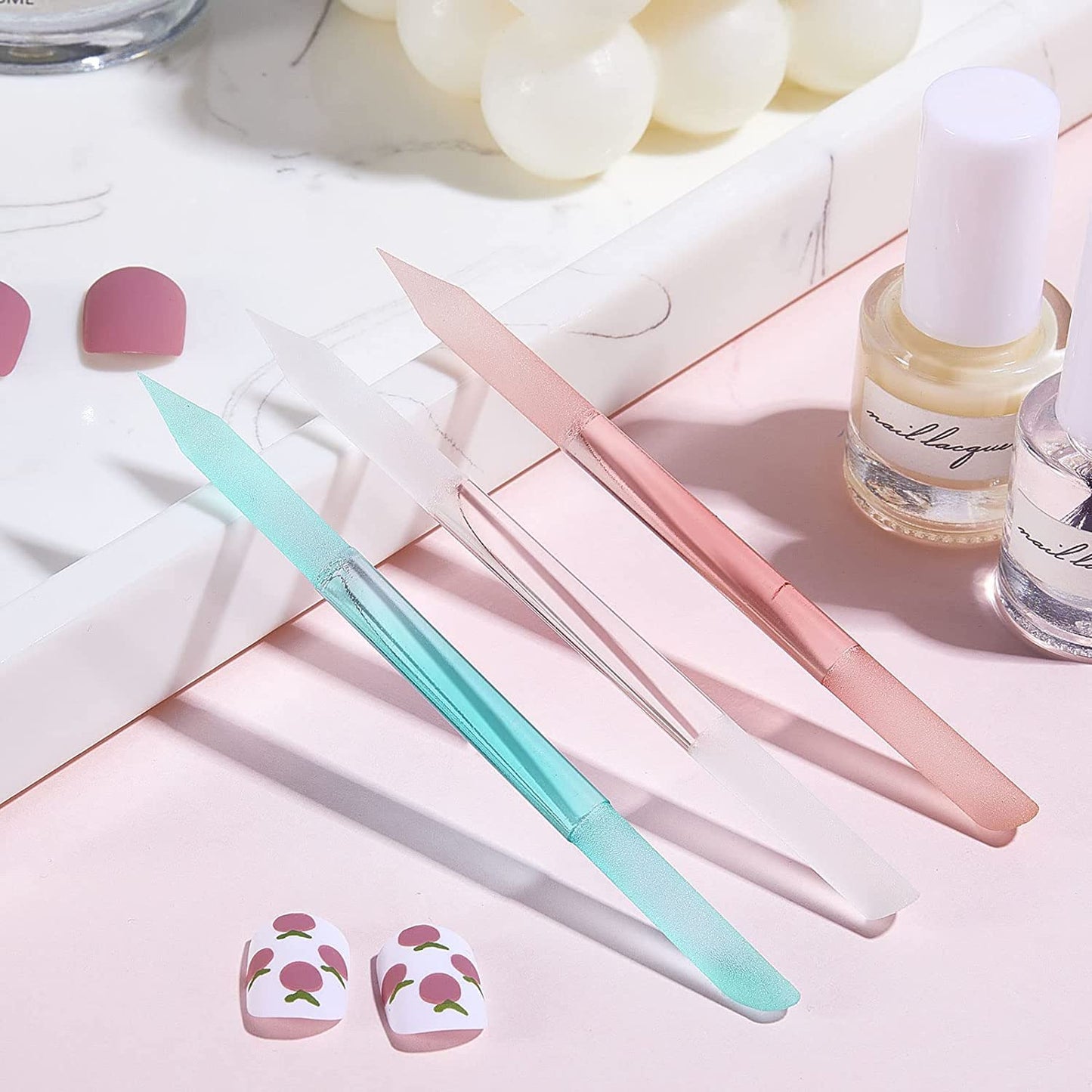 SILPECWEE 3 Pieces Glass Cuticle Pusher Glass Nail File Crystal Glass Cuticle Stick Set Double Sided Cuticle Remover Tool Cuticle Tools for Nails Manicure Pedicure Precision Filing